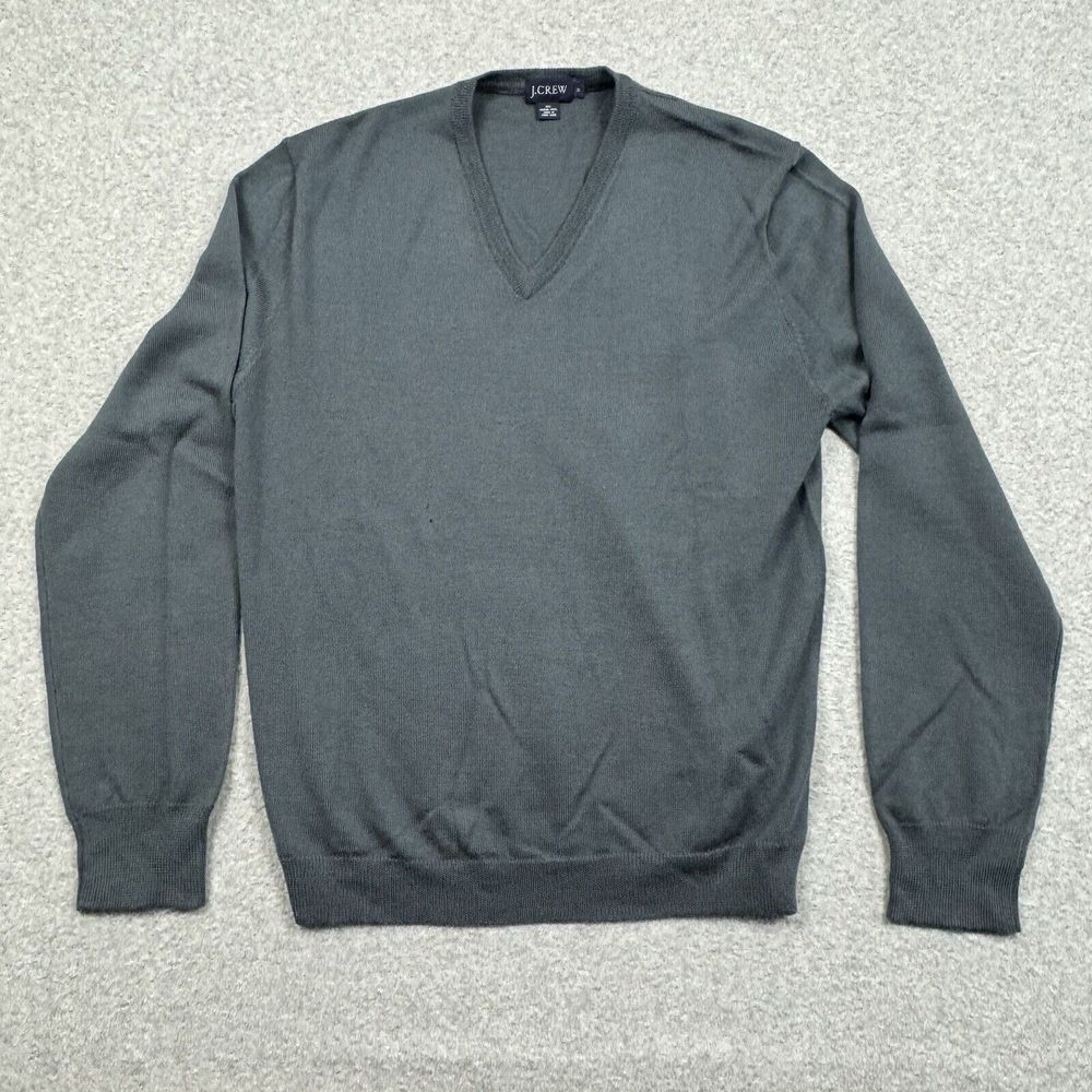 Vintage J.‎ Crew 100% Merino Wool Sweater Mens Medium V-Neck Pull Over Blue Gray